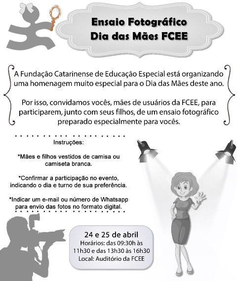 Convite para Ensaio Fotográfico Dia das Mães FCEE