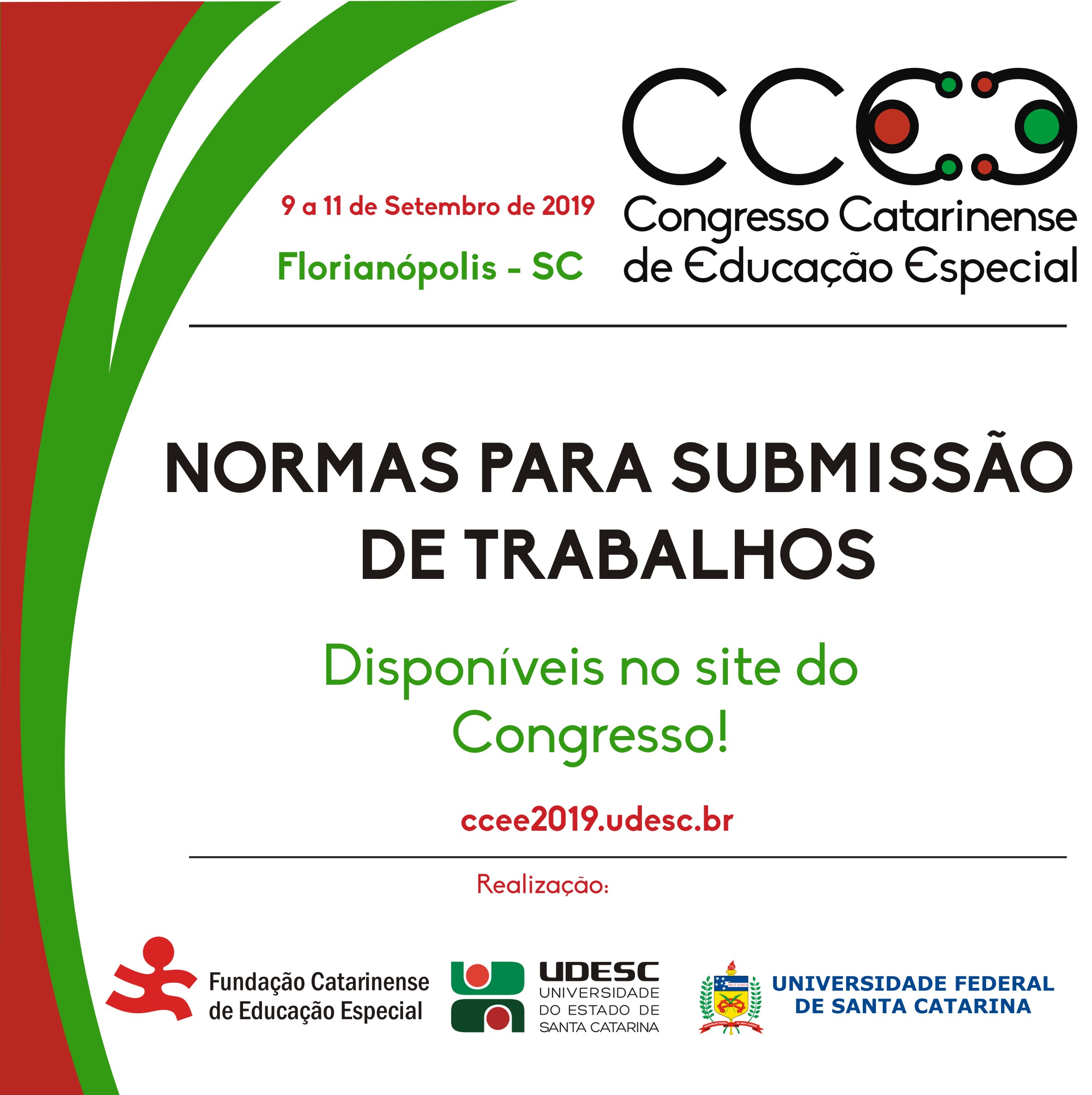 Cartaz com a frase: Normas para submissão de trabalhos já disponíveis no site do Congresso