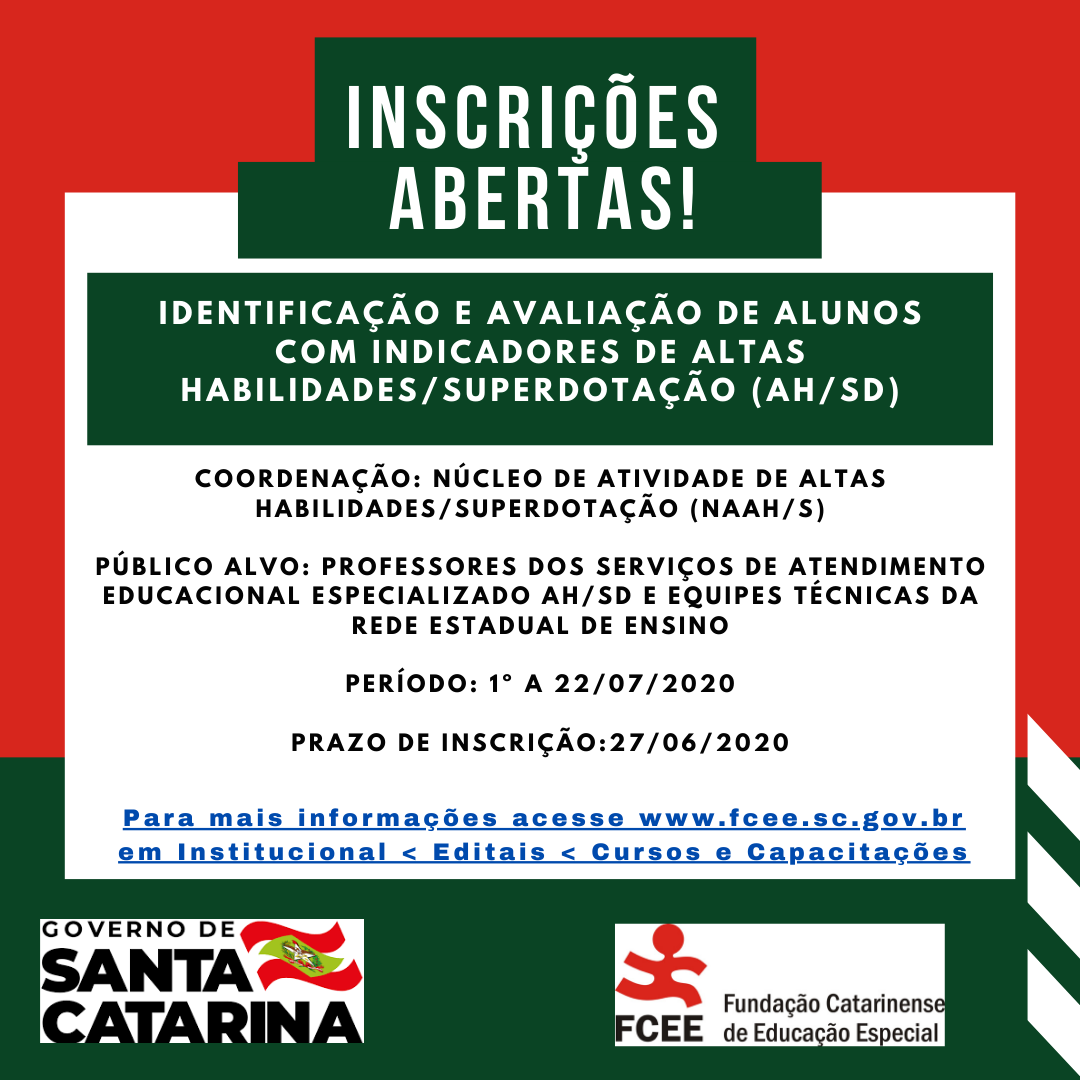 Inscrições abertas para o curso “Identificação e Avaliação de alunos com indicadores de Altas Habilidades/ Superdotação”