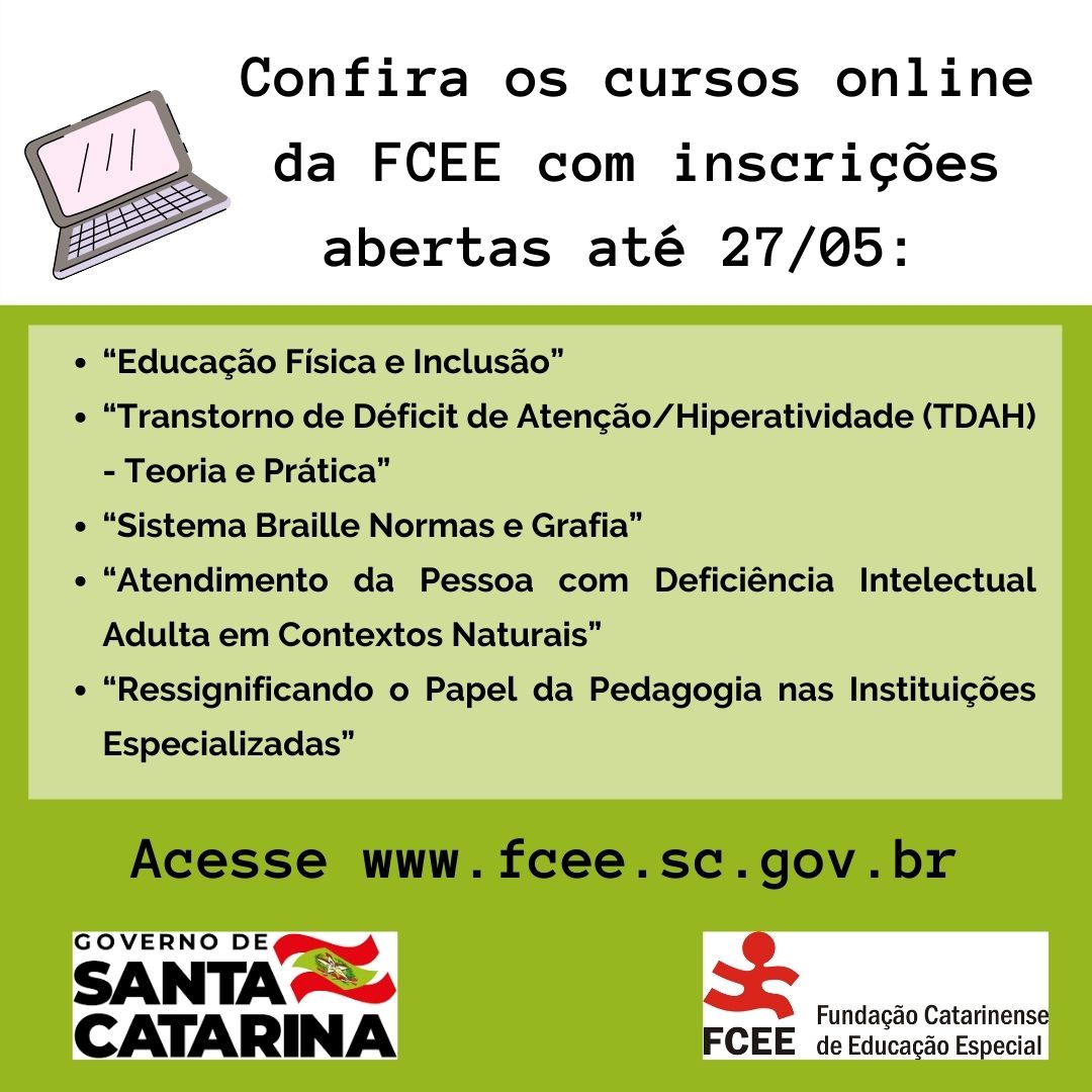 Cartaz com o texto: Confira os cursos com inscrições abertas até 27 de maio