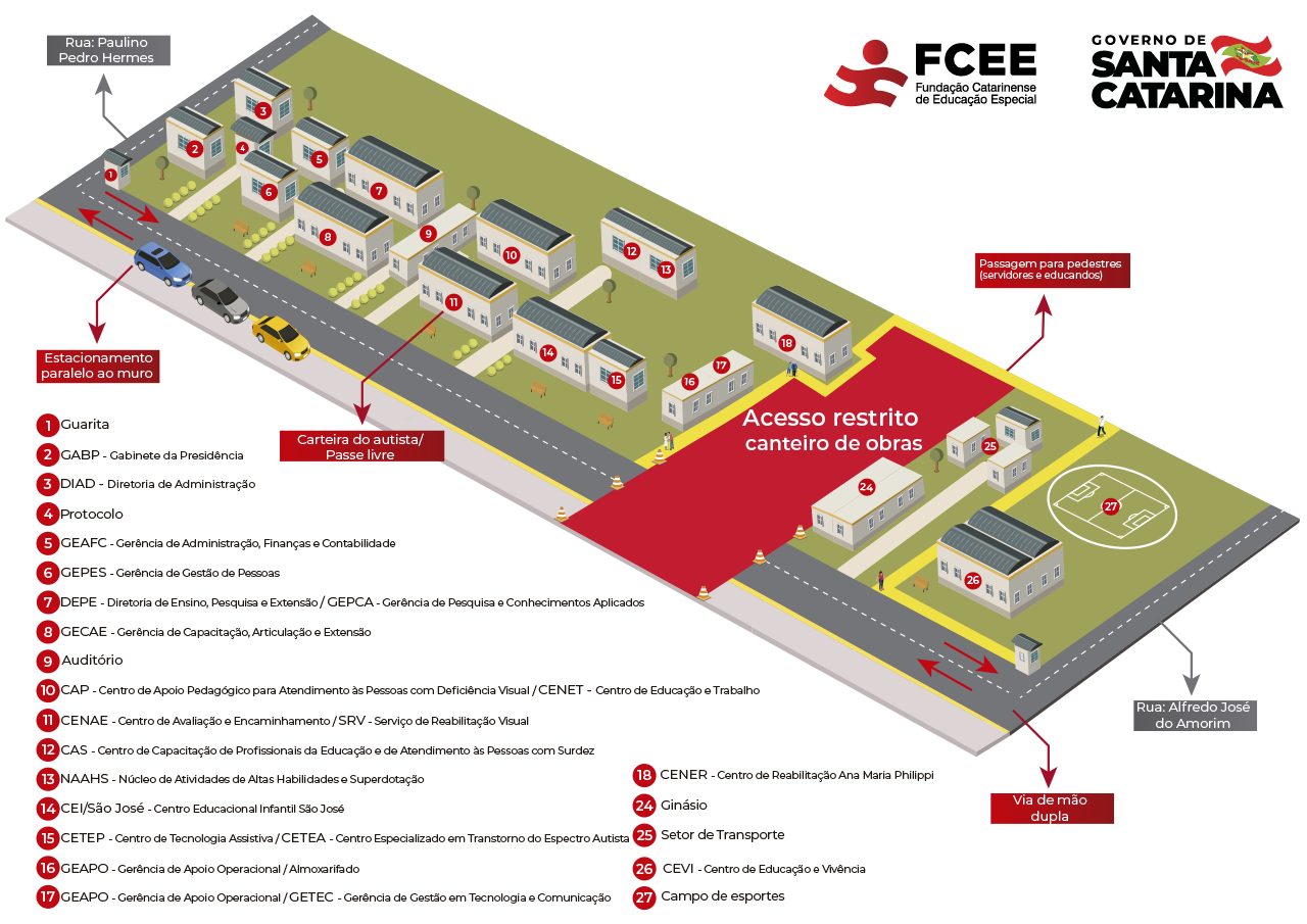 Mapa do campus com indicações dos locais em obras