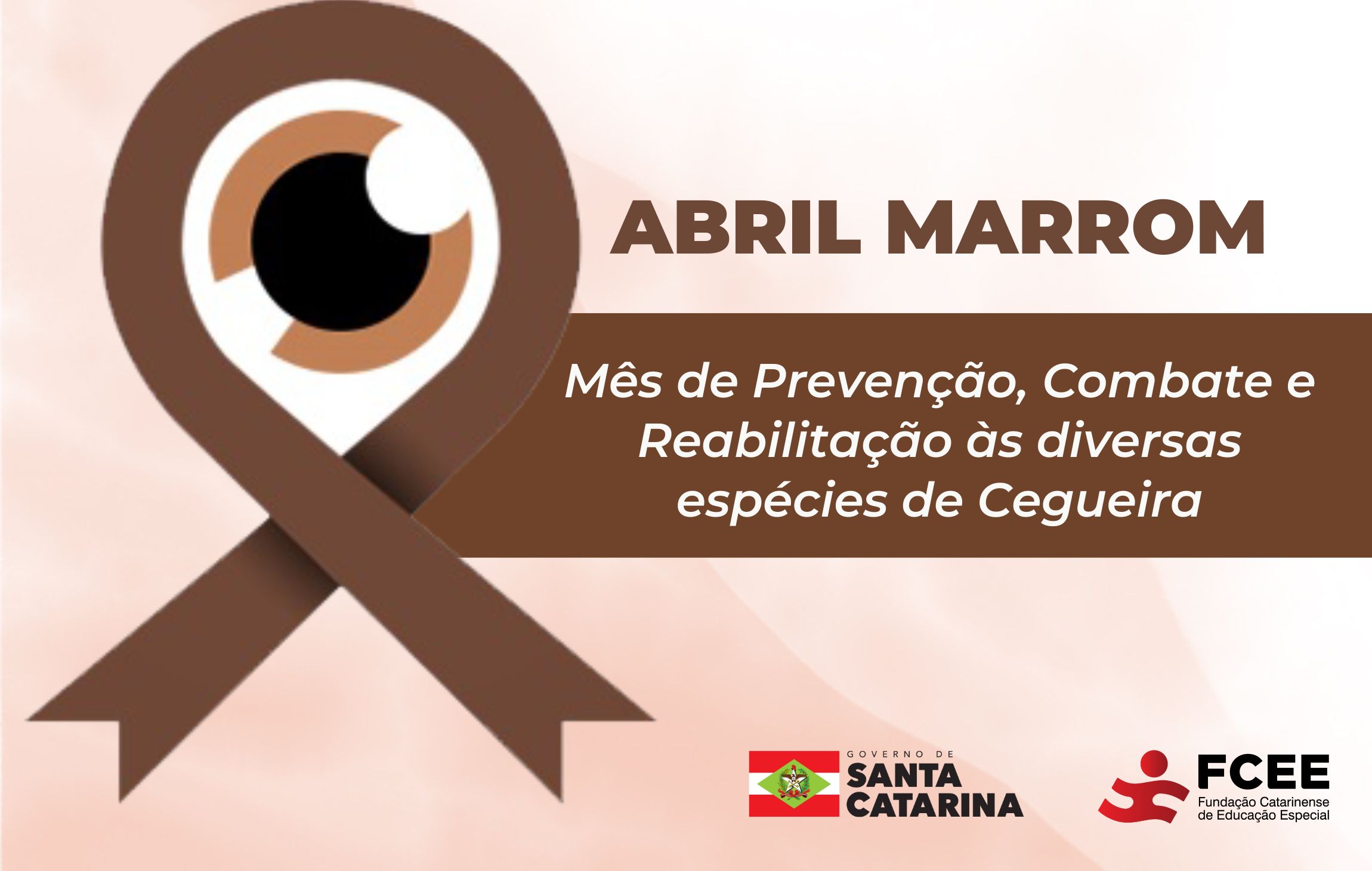 Imagem com texto: Abril Marrom mês de prevenção, combate e reabilitação às diversas espécies de cegueira